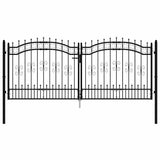 Fence Gate KAMPEN with Spear Top Black 302x125 cm Steel 151096