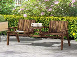 2-Seater Garden Bench with Table & Parasol Hole, Antique Loveseat for Porch, Patio, Carbonised T3398P320095