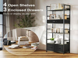 Industrial Style Bookcase, with 4 Shelves and 3 Fabric Drawers - Grey/Black T3398P423871