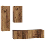 TV Cabinet Set Wall-mounted 4 pcs Old Wood Engineered Wood 3393282