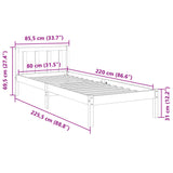 Extra Long Bed Frame without Mattress White 80x220 cm Solid Wood Pine 852443