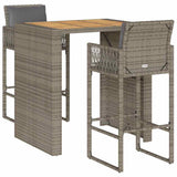 3 Piece Garden Bar Set with Cushions Grey Poly Rattan Acacia 3328897