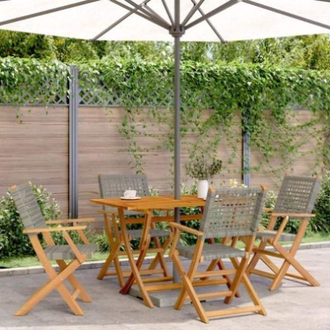 ZNTS 5 Piece Garden Dining Set Grey Poly Rattan and Solid Wood 3281695