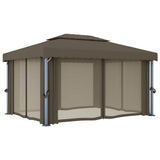 Gazebo with Curtain&LED String Lights 4x3 m Taupe 3070357