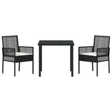 Garden Dining Set with Cushion 3 pcs Black Poly Rattan 3379863