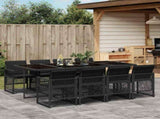 9 Piece Garden Dining Set with Cushions Black Poly Rattan 3210739