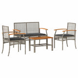 4 Piece Garden Lounge Set with Cushions Grey Poly Rattan 366267