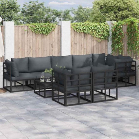 Garden Sofa Set with Cushion Black Aluminium 3378889