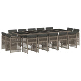 15 Piece Garden Dining Set with Cushions Grey Poly Rattan 3211052
