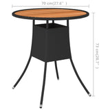 Garden Dining Table Black 70 cm Poly Rattan and Solid Acacia Wood 310466
