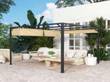 3 x 3m Aluminium Pergola, with Retractable Roof and Wall - Khaki T3398P320019