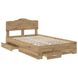 Bed Frame with Drawer Artisan Oak 135 x 190 cm Engineered Wood 3413210