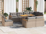 9 Piece Garden Sofa Set with Cushions Beige Poly Rattan Acacia 3327503