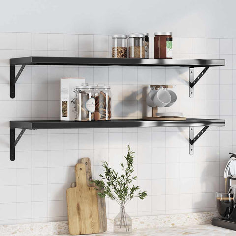 Wall Shelves 2 pcs 100x30x3 cm Black Stainless Steel 30288