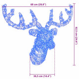 Reindeer Head with 140 LEDs Blue 68 x 36.5 x 62.5 cm Acrylic 42019063