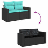 6 Piece Garden Sofa Set with Cushions Black Poly Rattan Acacia 3326318