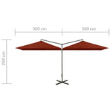 Double Garden Parasol with Steel Pole Terracotta 600x300 cm 312559