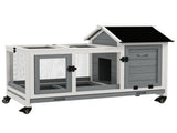 Wooden Rabbit Hutch, Guinea Pig Cage, with Removable Tray, Wheels - Grey T3398P350083