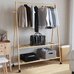 ZNTS Clothes Rack with Shelves and Wheels 132x45.5x155.5 cm Bamboo 4008911