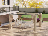 3 x 3 Retractable Pergola, Garden Gazebo Shelter with Curtains, for Grill, Patio, Deck, Beige T3398P325322