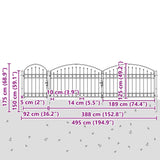 Garden Fence Gate with Arched Top Grey 500 x 75 cm Steel 42008958