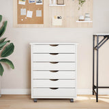 Rolling Cabinet with Drawers MOSS White Solid Wood Pine 355892