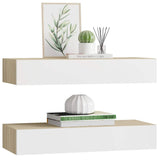 Wall Drawer Shelves 2 pcs Oak and White 60x23.5x10cm MDF 330264