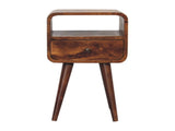 Solid Wood Mini Chestnut Curve Open Bedside, 1 Drawer and Open Shelf, Dark Brown B2743P402924