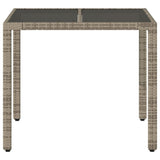 Garden Table with Glass Top Grey 90x90x75 cm Poly Rattan 365526