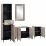Bathroom Cabinet Set with Drawer 4 pcs Grey Solid Mango Wood 3310155