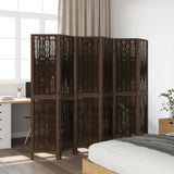 Room Divider 6 Panels Dark Brown Solid Wood Paulownia 358666