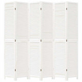 Room Divider 6 Panels White Solid Wood Paulownia 358844