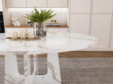 47.24" Round Dining Table for 4 - Farmhouse MDF Table with Marble White Finish, 300lb Capacity, Easy W1196P512185