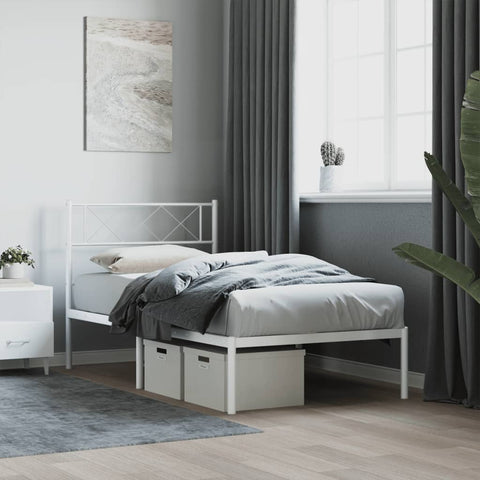 ZNTS Metal Bed Frame without Mattress with Headboard White 75x190cm 372316