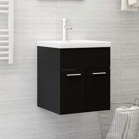 ZNTS Sink Cabinet with Built-in Basin Black Engineered Wood 3071262