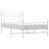 Metal Bed Frame without Mattress with Footboard White 107x203cm 374402
