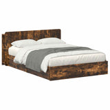 Bed Frame with Storage Smoked Oak 135 x 190 cm Engineered Wood 3433584