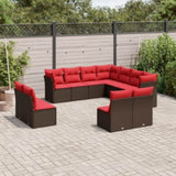 11 Piece Garden Sofa Set with Cushions Brown Poly Rattan 3217824