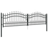Fence Gate with Spear Top with Lock Grey 305 x 75 cm Steel 42009042