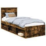 Bed Frame with Headboard Smoked Oak 75 x 190 cm Solid Pine Wood 3410667
