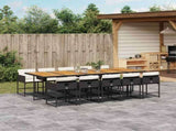 11 Piece Garden Dining Set with Cushions Black Poly Rattan 3211299