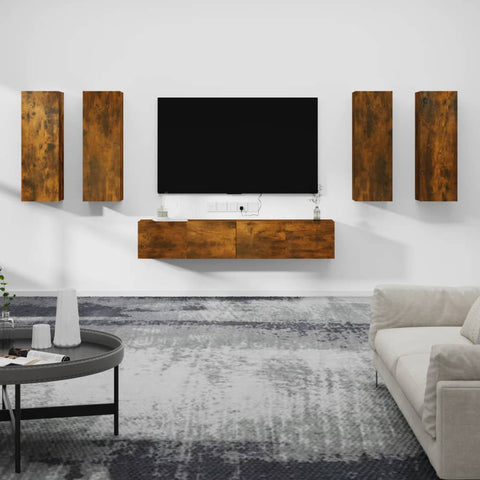 ZNTS 6 Piece TV Cabinet Set Smoked Oak Engineered Wood 3114347