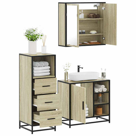 3 Piece Bathroom Furniture Set Sonoma Oak Engineered Wood 3301026