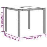 Garden Table with Glass Top Brown 90x90x75 cm Poly Rattan 365528