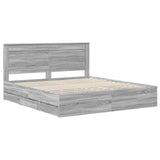 Bed Frame with Drawer Grey Sonoma 200 x 200 cm Engineer Wood 3410156