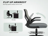 Draughtsman Chair with Flip-up Armrests, Mesh Standing Desk Chair with Lumbar Support and Adjustable T3398P377457