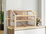 Wooden Hamster Cage with Detachable 31cm Deep Bottom, Hut, Seesaw, Exercise Wheel, Ramp, 80 x 50 x T3398P425408
