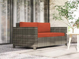 Rattan Sofa, 2 Seater Garden Furniture with Soft Padded Cushion and Armrests, Wicker Garden Loveseat T3398P323886