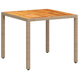 Garden Table Beige 90x90x75 cm Poly Rattan Acacia Wood 368124