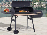 Portable Charcoal BBQ Grill, Cold-rolled Steel, Solid Wood, 104H x 124L x53W cm-Black T3398P314732